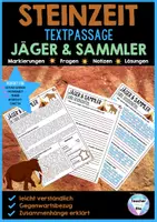 Vorschau - Arbeitsblätter - Steinzeit Arbeitsblätter - Jäger & Sammler mit Fragen & Lösungen - Deckblatt