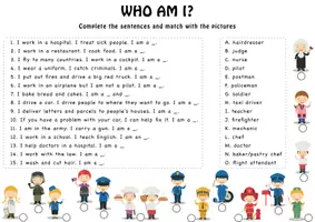 Vorschau - Arbeitsblätter - Fun Worksheet: Jobs / Professions crossword, complete the sentences, unscramble the word - Seite 3