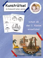 Vorschau - Arbeitsblätter - Kunsträtsel Piratenschiff, einfach Zeichnen lernen - Deckblatt