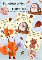Vorschau - Bildkarten - Willkommen zurück aus den Herbstferien (Igel, Fuchs, Bär) - Deckblatt