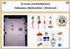 Vorschau - Spiele - 3x Lesen und Kombinieren - Halloween, Weihnachten, Winter (geeignet für Freiarbeit) - Seite 1