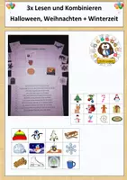 Vorschau - Spiele - 3x Lesen und Kombinieren - Halloween, Weihnachten, Winter (geeignet für Freiarbeit) - Deckblatt