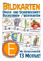 Vorschau - Bildkarten - Buchstabe E - Bildkarten Einführung Druckschrift Schreibschrift - Deckblatt