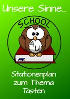 Vorschau - Stationenlernen - Stationenplan zum Thema "Unsere Sinne - der Tastsinn" - Deckblatt