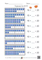 Vorschau - Arbeitsblätter - Ergänzen bis 20 am Zwanzigerfeld (4 differenzierte AB mit Lernvideolink) - Deckblatt
