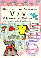 Vorschau - Präsentationen/Tafelbilder - Buchstabe V Einführung Bildkarten, Wortkarten, Alphabetisierung, Deutsch, Flashcards - Deckblatt