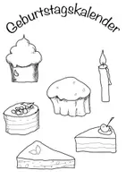 Vorschau - Mal- und Bastelvorlagen - Geburtstagskalender: Ausmalbilder Kuchen - Deckblatt
