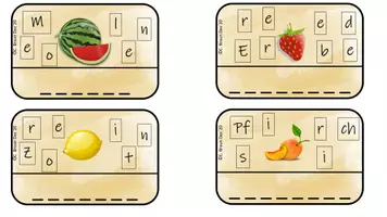 Vorschau - Arbeitsblätter - Schüttelwörterkarten- Obst - Seite 1