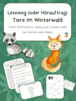 Vorschau - Arbeitsblätter - Leseweg oder Hörauftrag: Tiere im Winterwald, Waldtiere, Aktivitäten im Winter - Deckblatt