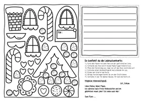 Vorschau - Mal- und Bastelvorlagen - Weihnachtskarte basteln (Lebkuchenhaus, Weihnachtsgrüße) - Seite 2