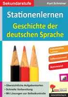 Vorschau - Arbeitsblätter - Stationenlernen Geschichte der deutschen Sprache – Aufgabenkarten dreifach differenziert | Deutsch Geschichte Sekundarstufe I Klasse 5-10 | Sprachgeschichte, Indogermanisch, Luther, Buchdruck, Differenzierung, Lösungen - Deckblatt