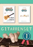 Vorschau - Merkblätter - Musik Faltheft 🎸 Gitarre lernen 1 | e-Moll Griff | Schlagrhythmen | QR zu Playalong-Videos - Deckblatt