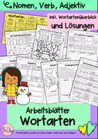 Vorschau - Arbeitsblätter - Wortarten Winter I Nomen, Verb, Adjektiv mit Lösung - Deckblatt