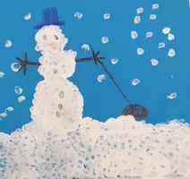 Vorschau - Präsentationen/Tafelbilder - Das gedruckte Schneemannbild mit Wattestäbchen - Deckblatt