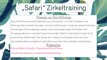 Vorschau - Arbeitsblätter - Zirkeltraining Safari - Seite 1