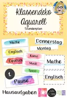 Vorschau - Bildkarten - Klassenraum Deko Aquarell - Stundenplan #edukilights22 - Deckblatt