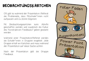 Vorschau - Bildkarten - Das Referat - Beobachtungskärtchen für Referate/Vorträge und Präsentationen - Seite 1