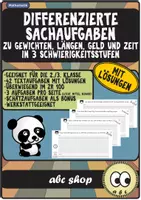 Vorschau - Arbeitsblätter - Differenzierte Sachaufgaben in drei Stufen (Textaufgaben zu Längen, Gewichten, Zeit und Geld) - Deckblatt