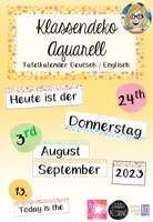 Vorschau - Bildkarten - Klassenraum Deko Aquarell - Tafel Kalender - Deckblatt