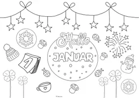 Vorschau - Mal- und Bastelvorlagen - ❄️Hallo Januar Ausmalbild ☃️ - Seite 2
