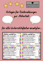 Vorschau - Anderer Materialtyp - Vorlage Rückmeldung zur Mitarbeit - alle Fächer! - Deckblatt