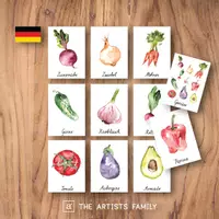 Vorschau - Bildkarten - GEMÜSE Karten Aquarell Montessori Nomenklatur Flash 3 Teile Lehrmaterial Homeschooling Printable PDF - Deckblatt