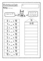 Vorschau - Arbeitsblätter - Wochenhausaufgabe mit Schlaufuchs bis 20 mit ZÜ - Deckblatt
