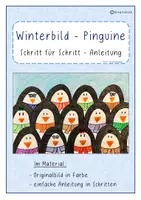 Vorschau - Mal- und Bastelvorlagen - Kunst: PINGUINE mit kunterbuntem Schal im Winter - Deckblatt