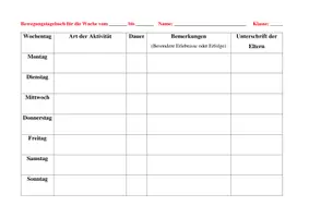 Vorschau - Arbeitsblätter - Bewegungstagebuch Sportunterricht - Seite 1