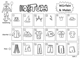Vorschau - Spiele - Karneval Würfeln und Malen Kunst, Fasching Kunst - Seite 1