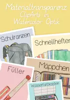 Vorschau - selbst erstellte Cliparts/Grafiken - Materialtransparenz / Material ClipArts in Watercolor Optik - Deckblatt