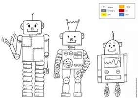 Vorschau - Arbeitsblätter - Malen nach Zahlen - Addition und Subtraktion bis 100 - Roboter - Seite 1