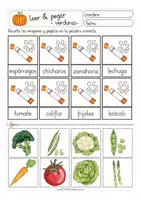 Vorschau - Arbeitsblätter - VERDURAS (Gemüse) leer y pegar (Lesen + Kleben) Spanisch - Seite 1