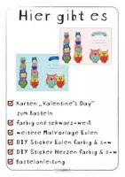 Vorschau - Mal- und Bastelvorlagen - Valentine's Day 🦉 Eulen DIY Karten basteln und malen | Valentinstag - Seite 1