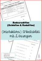 Vorschau - Arbeitsblätter - Arbeitsblatt zum Thema Oxidation, Reduktion und Redoxreaktion - Deckblatt