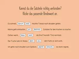 Vorschau - Interaktives Material - Interaktive PDF- Bindewörter einsetzen - Seite 2