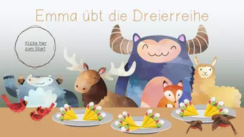 Vorschau - Stationenlernen - Emma übt die Dreierreihe - gemischte Aufgaben - interaktive PDF - 1 mal 1 - Seite 1