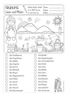 Vorschau - Arbeitsblätter - Lesen und Malen Frühling Deutsch (erstes Lesen) - Seite 1