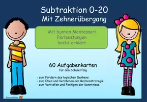 Vorschau - Fördermaterial/Inklusion - 60 Aufgabenkarten zur Subtraktion 0-20 mit ZÜ - Deckblatt