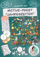 Vorschau - Mal- und Bastelvorlagen - Doodle-Cliparts-Set "Jahreszeiten" / Jahreskreis / Ausmalbild - Deckblatt
