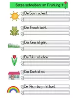 Vorschau - Arbeitsblätter - Sätze in Zeilen schreiben Frühling und Ostern - Seite 1