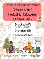 Vorschau - Arbeitsblätter - Sätze in Zeilen schreiben: Schule, Wald, Herbst, Halloween - Deckblatt