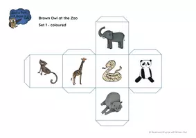 Vorschau - Spiele - Brown Owl at the Zoo - Animals Vocabulary Dice - Seite 1