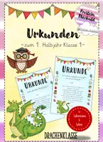 Vorschau - Bildkarten - Urkunden zum 1.Halbjahr 1.Klasse Drachenklasse - Deckblatt