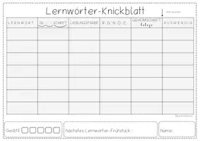 Vorschau - Arbeitsblätter - Lernwörtertraining: Übersicht und Knickblatt - Deckblatt