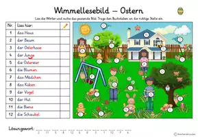 Vorschau - Arbeitsblätter - Wimmellesebild / Lesespur - Ostern (digitale/interaktive und analoge Aufgabe) - Seite 3