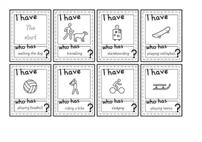 Vorschau - Spiele - I have who has activities Spiel Englisch warm up - Deckblatt
