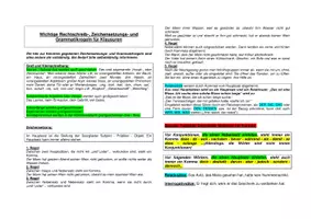 Vorschau - Arbeitsblätter - Wichtige Rechtschreibungsregeln, Zeichensetzungsregeln und Grammatikregeln für Klausuren - Nachhilfe - Deckblatt