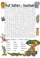 Vorschau - Arbeitsblätter - Auf Safari - Suchsel/Buchstabengitter (Wilde Tiere) - Deckblatt