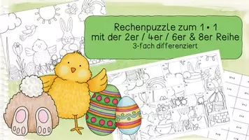 Vorschau - Arbeitsblätter - Materialpaket frühlingshafte Rechenpuzzle zum Einmaleins / 1x1 / alle Reihen - Seite 1